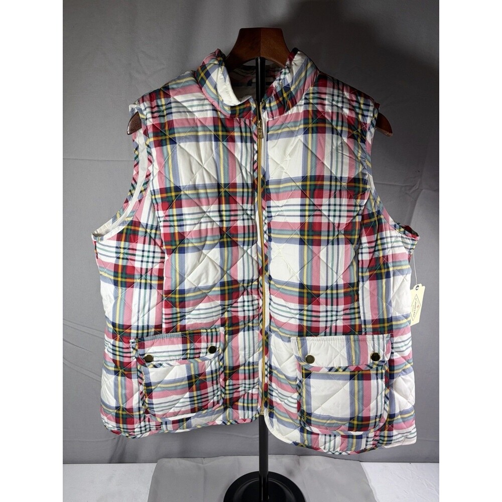 NWT St John's Bay Plaid Quilted Full Zip Vest with Pockets Size 2XL